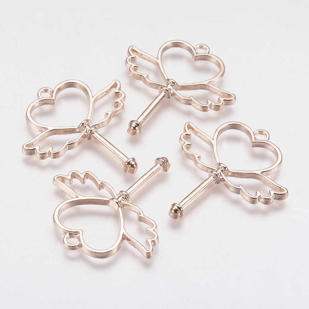 PandaHall Alloy Open Back Bezel Pendants, For DIY Resin, Pressed Flower Jewelry, Heart Fairy Stick, Rose Gold, 38x35x2mm, Hole: 3mm Alloy...