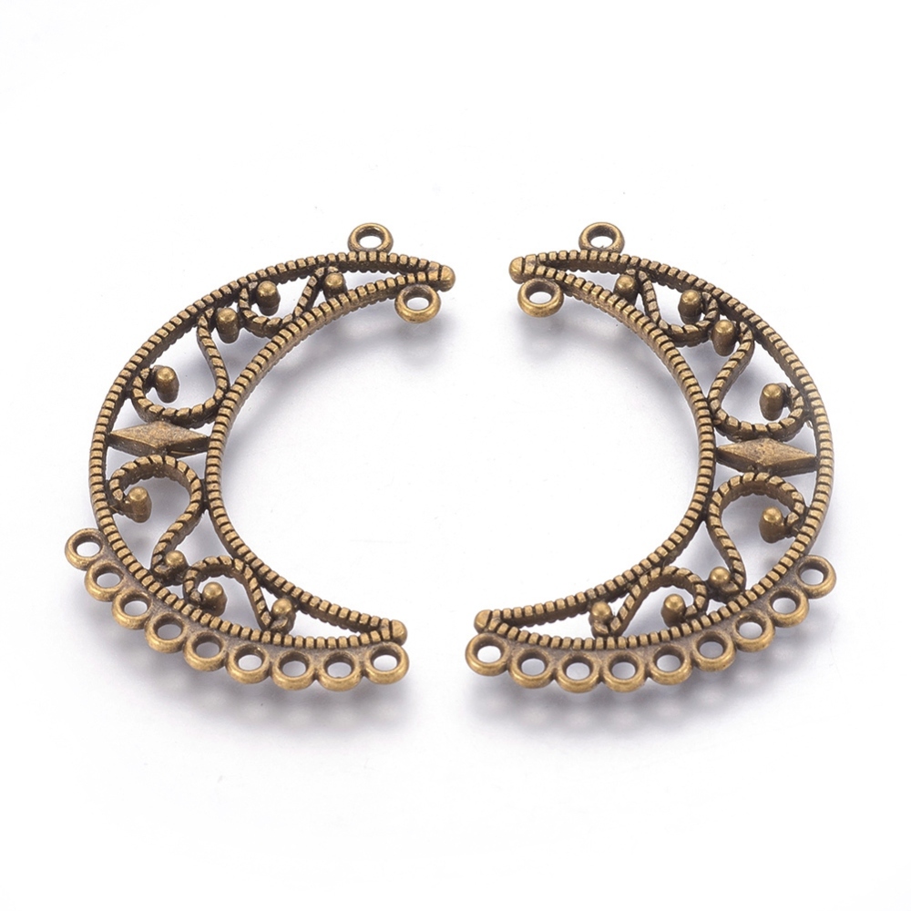 PandaHall Chandelier Component, Alloy Links, Antique Bronze Color, Moon, about 50mm long, 30mm wide, 4mm thick, hole: 2mm Alloy Moon