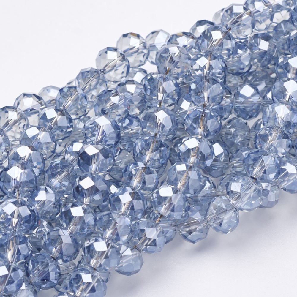PandaHall Electroplate Glass Beads Strands, Faceted Rondelle, LightBlue, 8x5mm, Hole: 1mm; about 72pcs/strand, 16.5". Glass Rondelle Blue