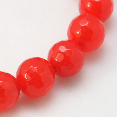 PandaHall Natural Dyed Jade Beads Strands, Faceted, Round, Red, 10mm White Jade Round Red