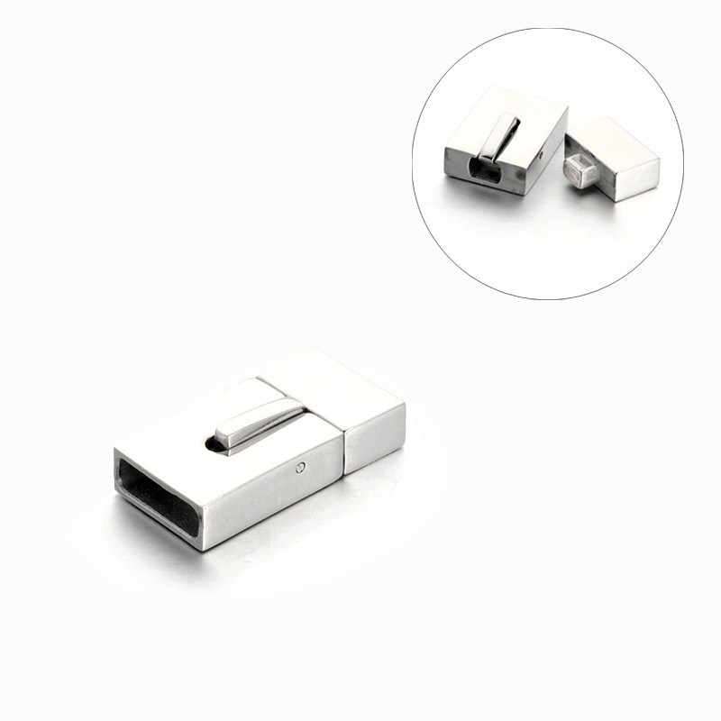 PandaHall Rectangle 304 Stainless Steel Bayonet Clasps, Stainless Steel Color, 23x12x5mm, Hole: 10x3mm Stainless Steel