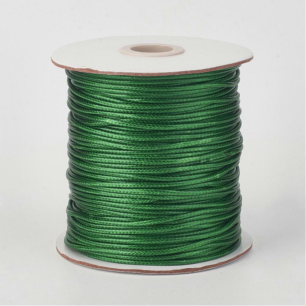 PandaHall Environmental Korean Waxed Polyester Cord, DarkGreen, 2mm; about 100yards/roll(91.44m/roll). Waxed Polyester Cord Green
