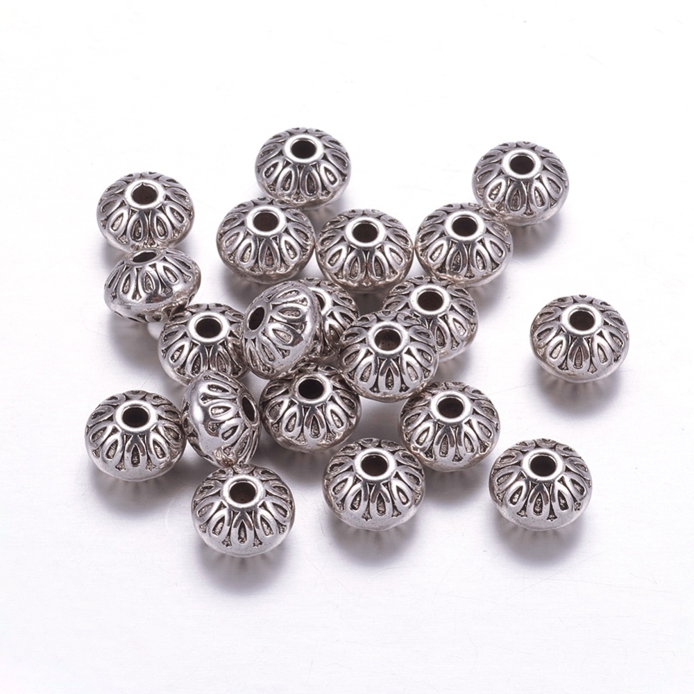 PandaHall Tibetan Style Alloy Rondelle Beads, Cadmium Free & Nickel Free & Lead Free, Antique Silver, 10x7mm, Hole: 3mm; about 588pcs/1000g...