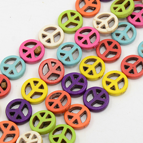 PandaHall Natural Howlite Beads Strands, Dyed, Peace Sign Bead for Bracelet Making, Mixed Color, 20x4mm, Hole: 1mm; about 20pcs/strand...