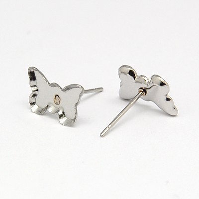 PandaHall 304 Stainless Steel Stud Earring Findings, Earring Posts, Butterfly, 7x11.5x1mm, Pin: 0.6mm Stainless Steel