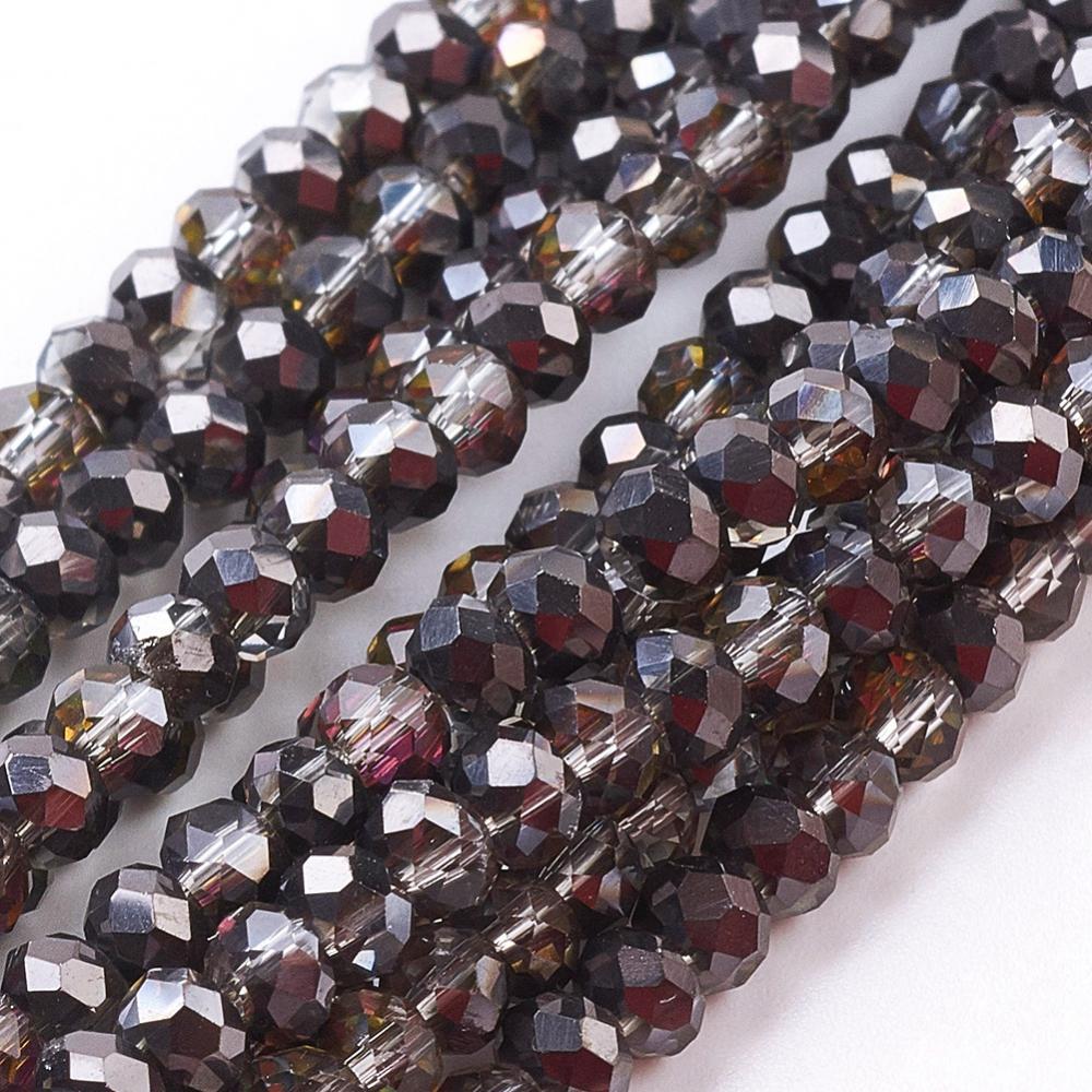 PandaHall Electroplate Glass Faceted Rondelle Beads Strands, Half Plated, Black, 3x2mm, Hole: 1mm; about 100pcs/strand, 10" Glass Rondelle...