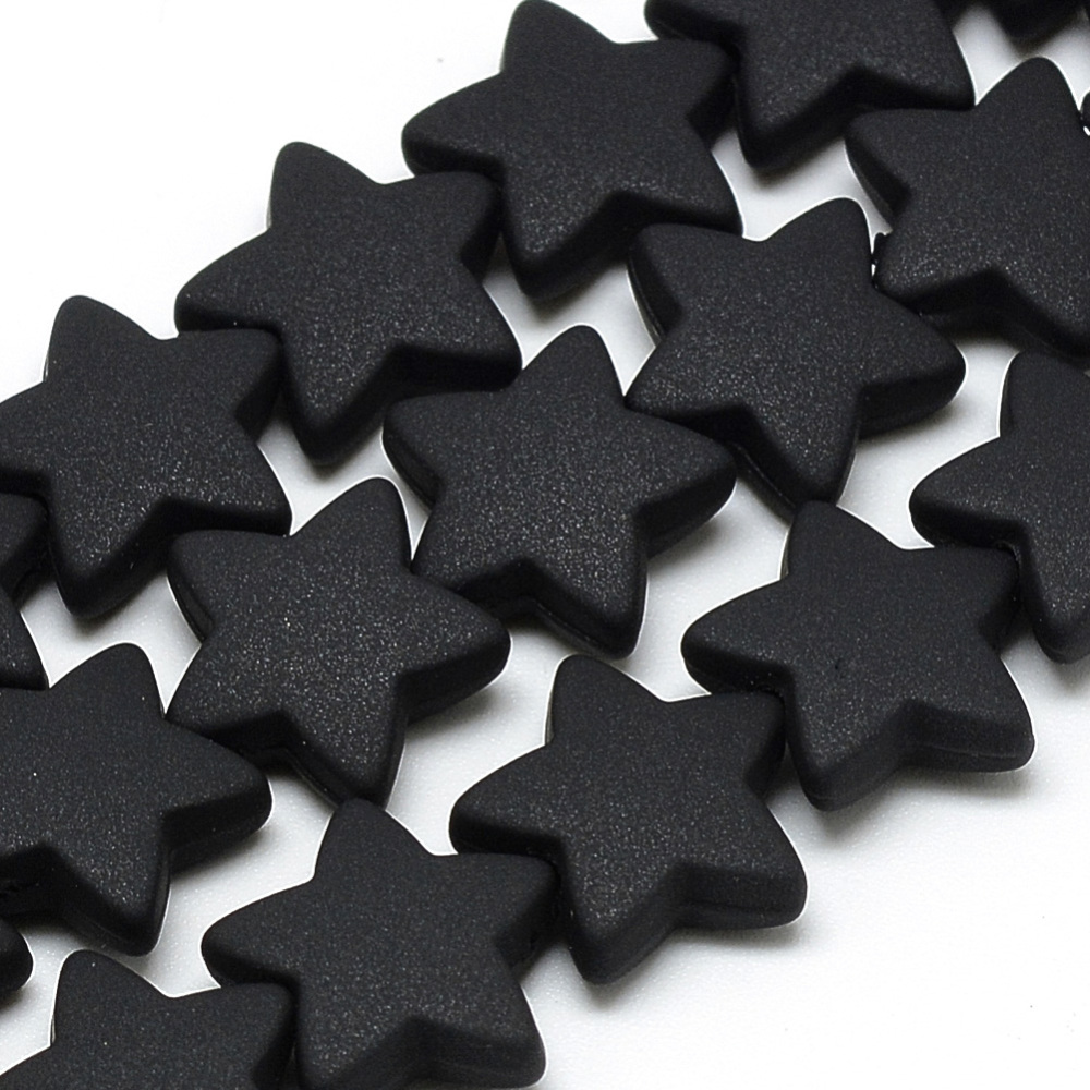 PandaHall Rubberized Style Acrylic Beads, Star, Black, 13.5x14x5mm, Hole: 1.5mm Acrylic Star Black