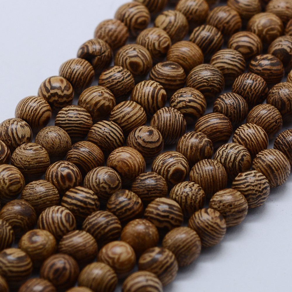 PandaHall Wood Beads Strands, Round, 6mm, Hole: 1mm; about 67pcs/strand, 14.2"(36cm) Wood Round
