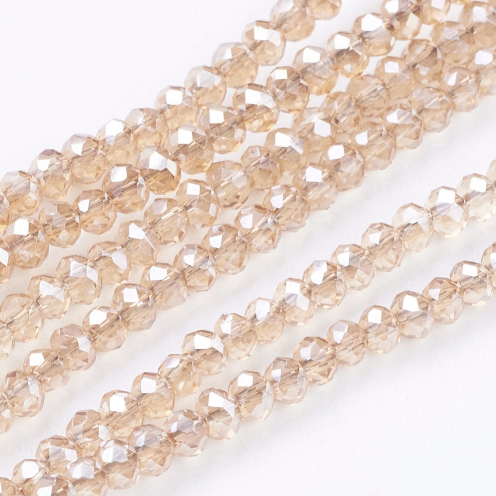 PandaHall Electroplate Glass Beads Strands, Full Rainbow Plated, Faceted, Rondelle, Tan, 2.5x2mm, Hole: 1mm; about 200pcs/strands, 17.5"...