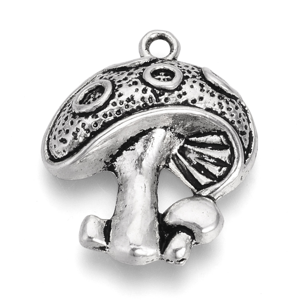 PandaHall Tibetan Style Alloy Pendants, Mushroom, Lead Free & Cadmium Free, Antique Silver, 23x18.5x5mm, Hole: 1.5mm Alloy Mushroom
