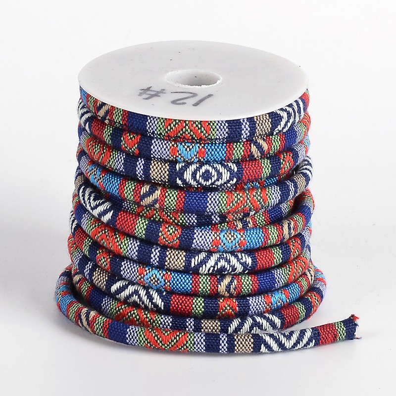 PandaHall Ethnic Cord Polyester Cords, Colorful, 7x5mm, 10yards/roll Polyester