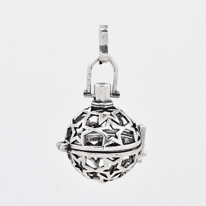 PandaHall Brass Hollow Round Cage Pendants, For Chime Ball Pendant Necklaces Making, Antique Silver, 36x25x21mm, Hole: 3x8mm, Inner Diameter...