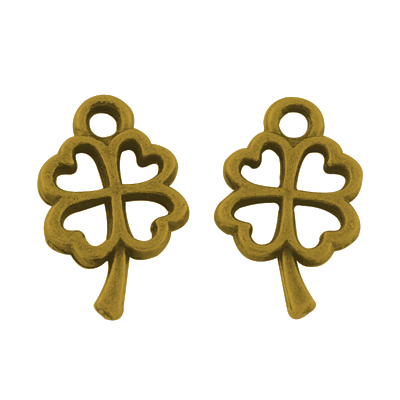 PandaHall Tibetan Style Alloy Charms, Lead Free & Nickel Free, Clover, Antique Golden, 10x6x1mm, Hole: 1mm Alloy Clover