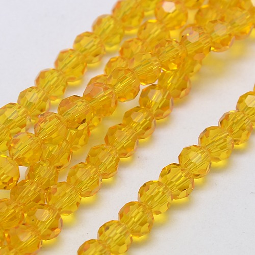 PandaHall Glass Beads Strands, Faceted, Round, Gold, 6mm, Hole: 1mm; about 91pcs/strand, 21.5" Glass Round Gold