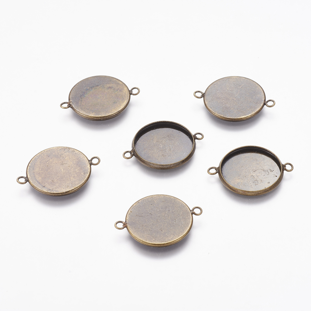 PandaHall Brass Blank Base Connector Settings Fit for Cabochons, DIY Jewelry Findings, Flat Round, Antique Bronze Color, 25.5x20mm, Tray...