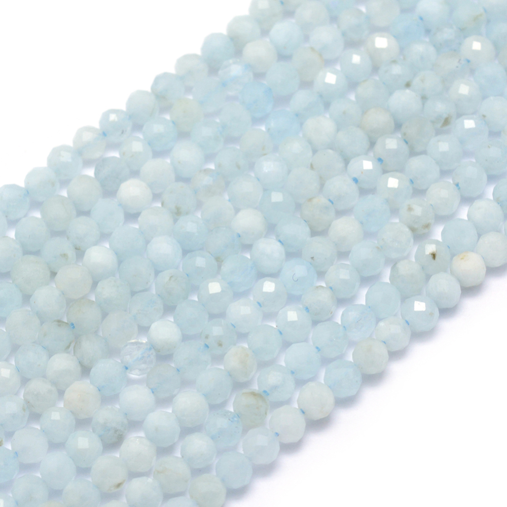 PandaHall Natural Aquamarine Beads Strands, Faceted, Round, 2mm, Hole: 0.5mm; about 150pcs/strand, 15.35"(39cm) Aquamarine Round Green