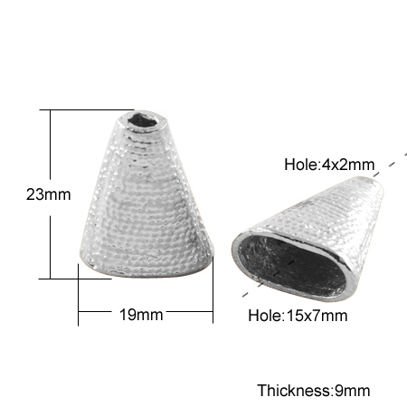 PandaHall Tibetan Style Bead Caps,  Nickel Free & Lead Free, Triangle, Antique Silver, 23x19x9mm, Hole: 4x2mm~15x7mm Alloy