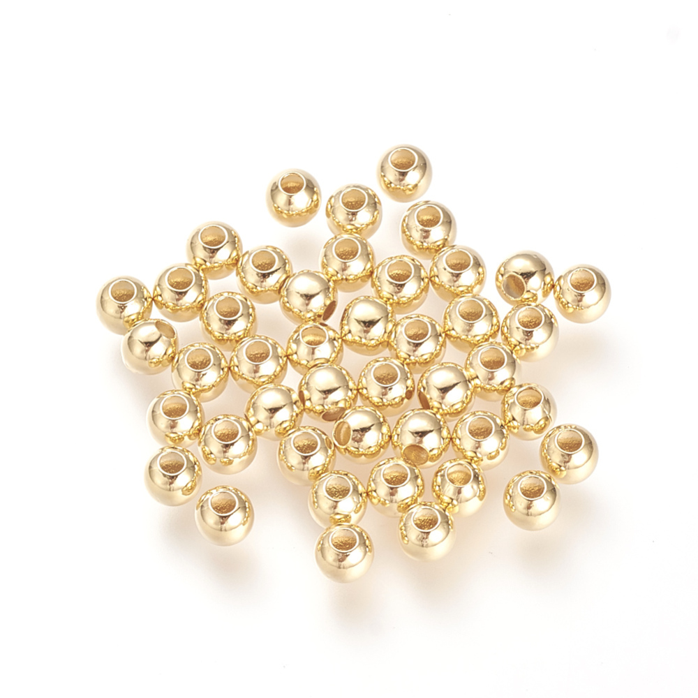 PandaHall Brass Beads, Real Gold Plated, Round, 4mm, Hole: 1mm Brass Round
