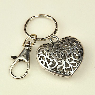 PandaHall Valentines Day Gifts Tibetan Style Heart Keychain, with Iron Key Clasp Findings and Alloy Swivel Clasps, Antique Silver, 95mm...