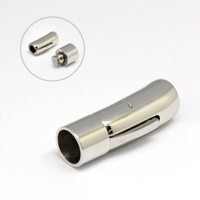 PandaHall 304 Stainless Steel Bayonet Clasps, Column, Stainless Steel Color, 28x12mm, Hole: 8mm Stainless Steel