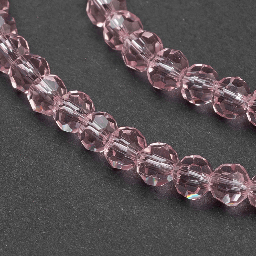 PandaHall Faceted Round Glass Beads Strands, MistyRose, 4mm, Hole: 1mm; about 100pcs/strand, 13.7" Glass Round Red