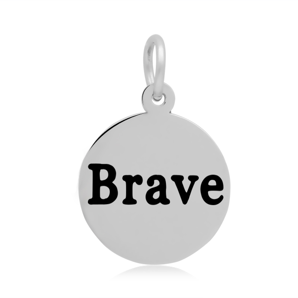 PandaHall 316 Stainless Steel Enamel Pendants, Flat Round with Word Brave, Stainless Steel Color, 19x16x1.5mm, Hole: 5mm Stainless...