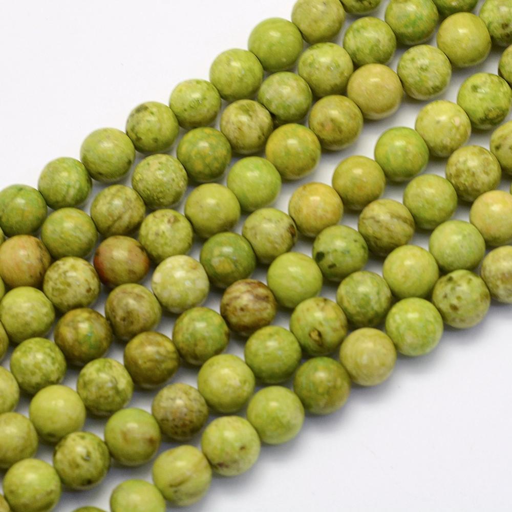 PandaHall Natural Crazy Agate Beads Strands, Round, Dyed & Heated, GreenYellow, 8~8.5mm, Hole: 1mm; about 47pcs/strand, 14.9''(38cm) Crazy...