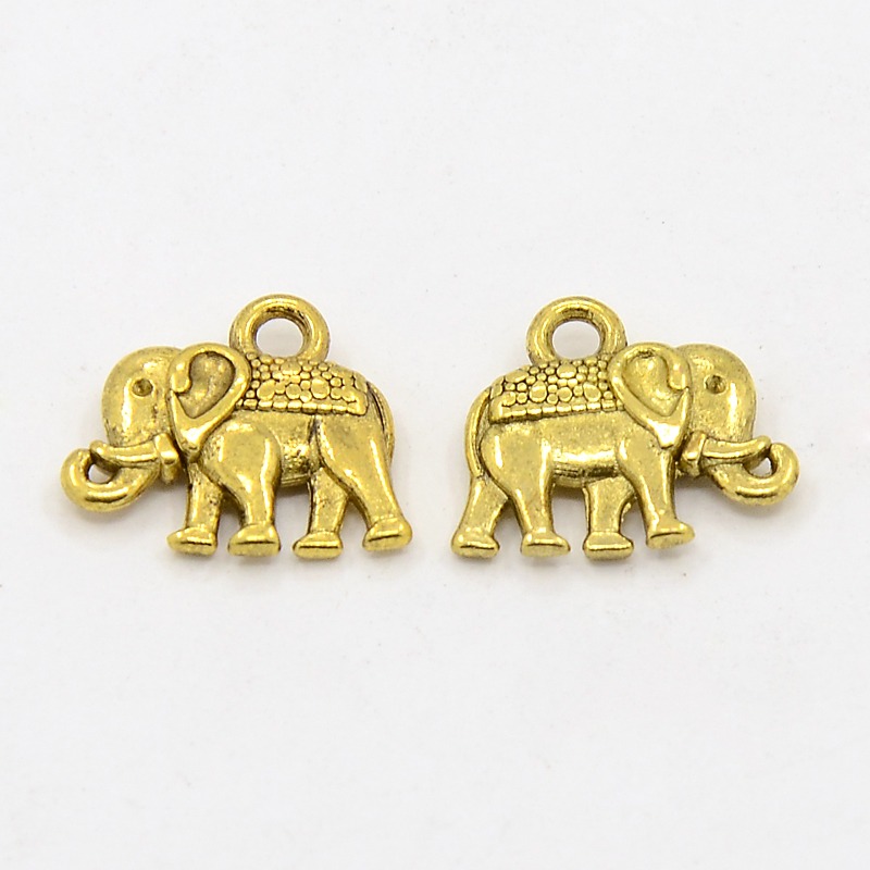 PandaHall Vintage Elephant Charms, Tibetan Style Charms, Lead Free and Nickel Free, Antique Golden, 12x14x2.5mm, Hole: 1mm Alloy Elephant