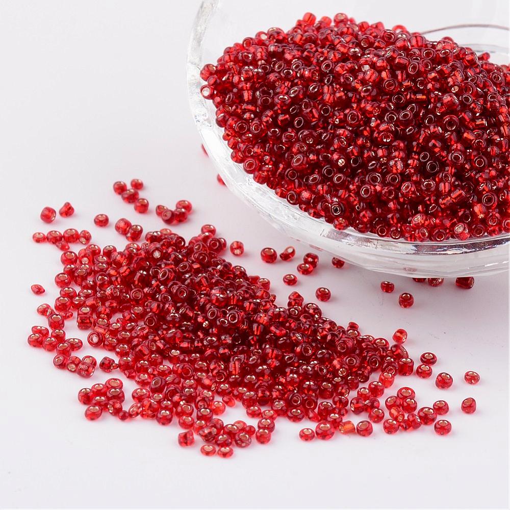 PandaHall 12/0 Glass Seed Beads, Silver Lined Round Hole, Round, DarkRed, 2mm, Hole: 1mm; about 3306pcs/50g Glass Red