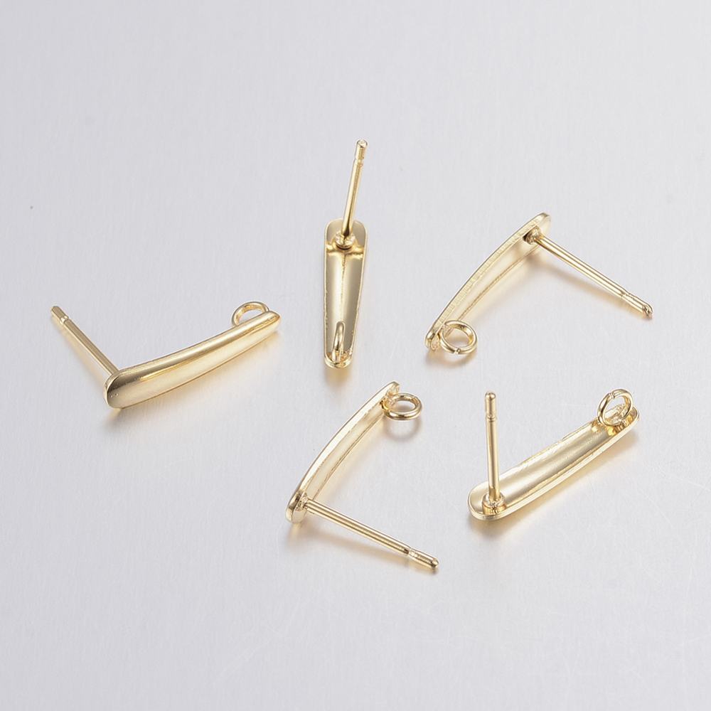 PandaHall 304 Stainless Steel Stud Earring Findings, Golden, 15x3x1mm, Hole: 2mm; Pin: 0.8mm Stainless Steel