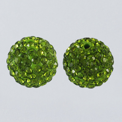 PandaHall Pave Disco Ball Beads, Polymer Clay Rhinestone Beads, Round, Olivine, 10mm, Hole: 1.5mm Polymer Clay+Glass Rhinestone Round Green