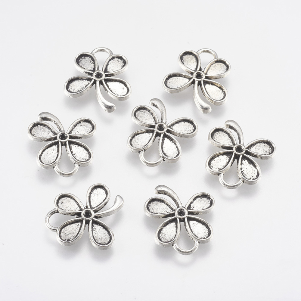 PandaHall Tibetan Style Alloy Flower Pendant Cabochon and Rhinestone Settings, Lead Free & Cadmium Free, Antique Silver, Tray: 6x4mm;...