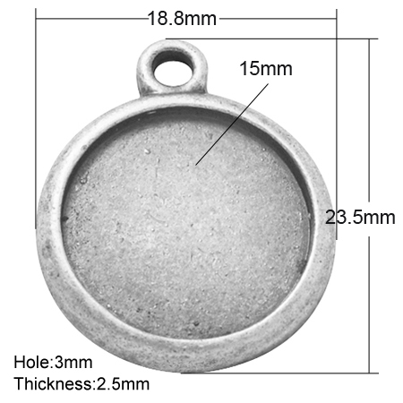 PandaHall Tibetan Style Pendant Cabochon Settings, Lead Free, Antique Silver, Flat Round Tray: 15mm; 23.5x18.8x2.5mm, Hole: 3mm Alloy Flat...
