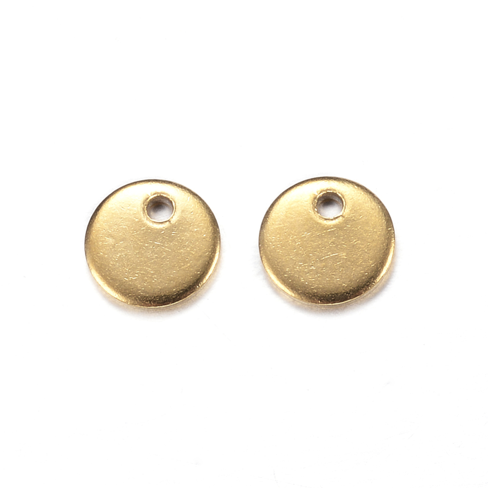 PandaHall 304 Stainless Steel Charms, Flat Round, Golden, 6x1mm, Hole: 1mm Stainless Steel Flat Round