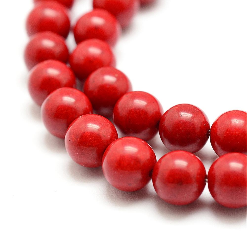 PandaHall Synthetic Coral Beads Strands, Dyed, Round, Red, 8mm, Hole: 1mm; about 48pcs/strand, 15.7"(40cm) Red Coral Round Red