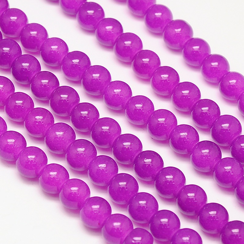 PandaHall Imitation Jade Glass Round Bead Strands, Dyed, DarkViolet, 8mm, Hole: 1mm; about 52pcs/strand, 15.7" Glass Round Purple