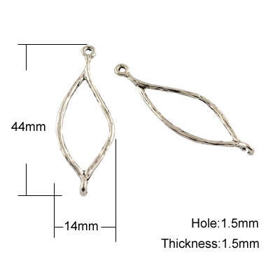 PandaHall Tibetan Style Oval Links, Lead Free & Nickel Free, Antique Silver, 44x14x1.5mm, Hole: 1.5mm Alloy Oval