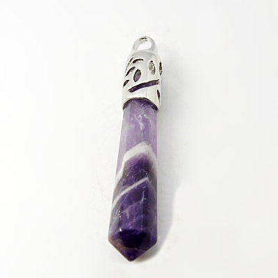 PandaHall Gemstone Big Pendants, with Platinum Color Brass Findings, Bullet, Amethyst, 58~66x11mm, Hole: 4x6mm Amethyst Others
