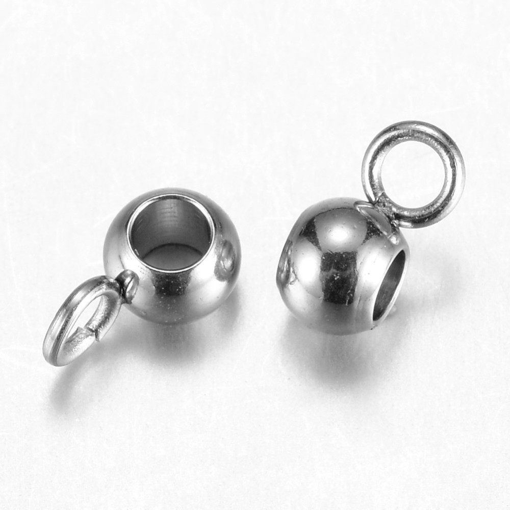 PandaHall 304 Stainless Steel Hanger Links, Rondelle Bail Beads, Stainless Steel Color, 7x3.5x4mm, Hole: 1.5mm; Inner Diameter: 2mm...