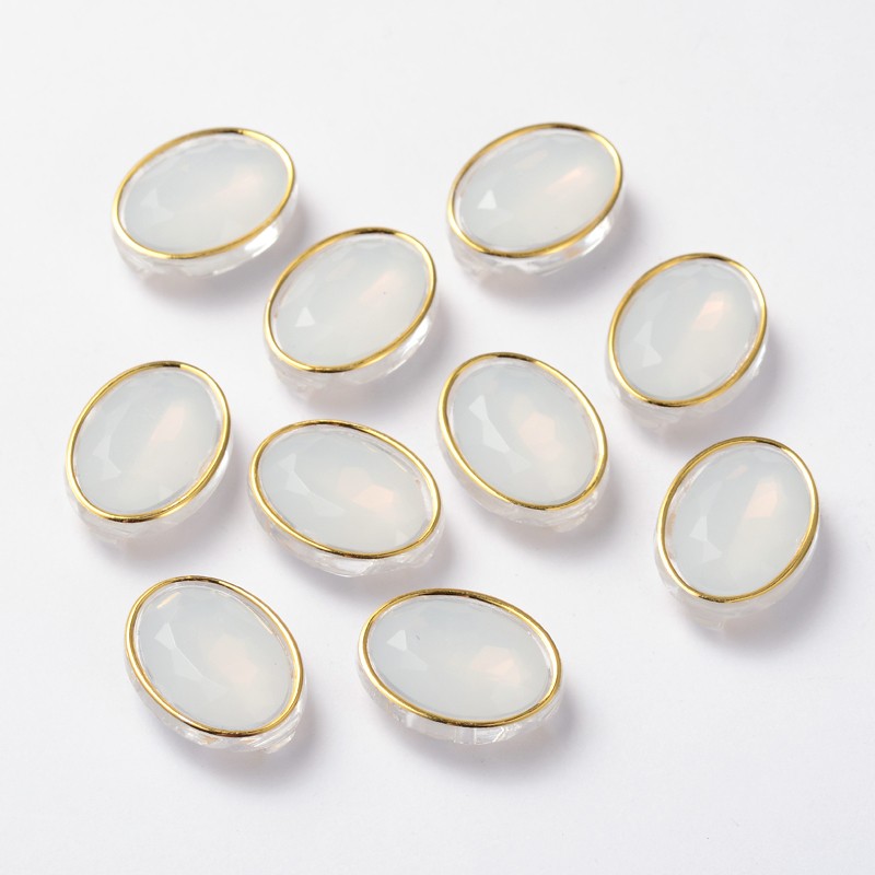 PandaHall Sew on Taiwan Acrylic, Garment Accessories, Faceted, Oval, WhiteSmoke, 16x12x6mm, Hole: 1mm Acrylic Oval White
