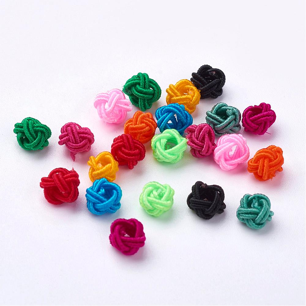 PandaHall Polyester Weave Beads, Round, Mixed Color, 6x5mm, Hole: 4mm; about 200pcs/bag Polyester Round Multicolor