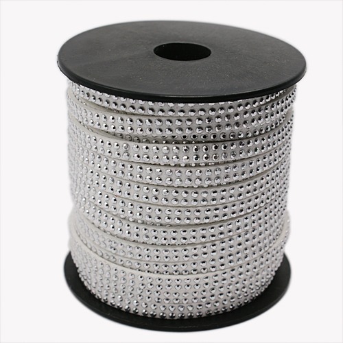 PandaHall 2 Row Silver Aluminum Studded Korea Faux Suede Cord, Faux Suede Lace, White, 5x2mm; about 20yards/roll Suede White