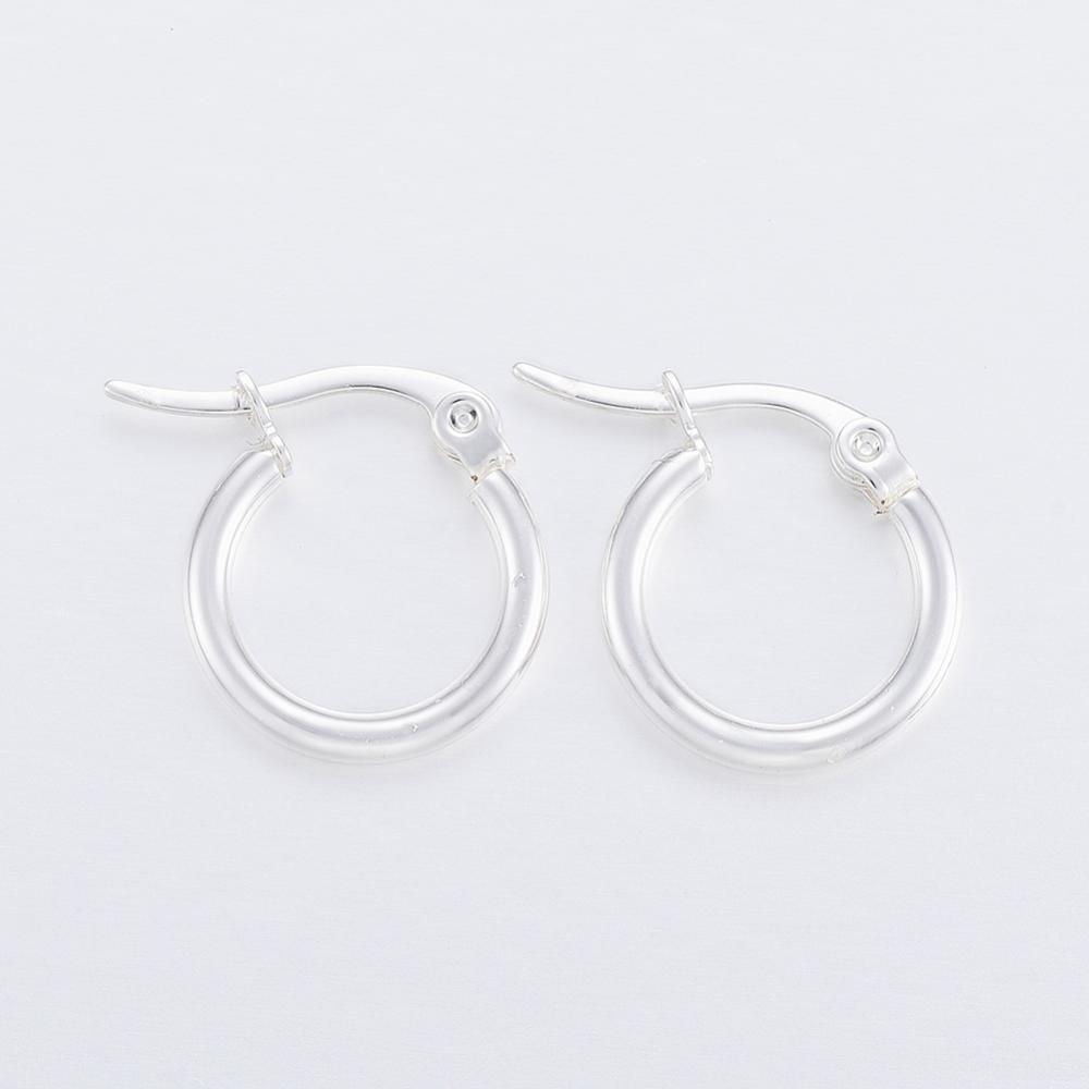 PandaHall 304 Stainless Steel Hoop Earrings, Silver, 16x15x2mm; Pin: 1x0.8mm Stainless Steel Silver