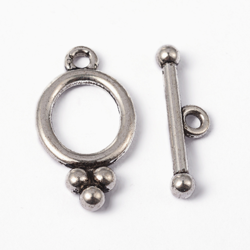 PandaHall Tibetan Silver Toggle Clasps, Lead Free and Cadmium Free, Oval, Antique Silver, Oval: 22mm long, 11.5mm wide, Bar: 20mm wide, hole...