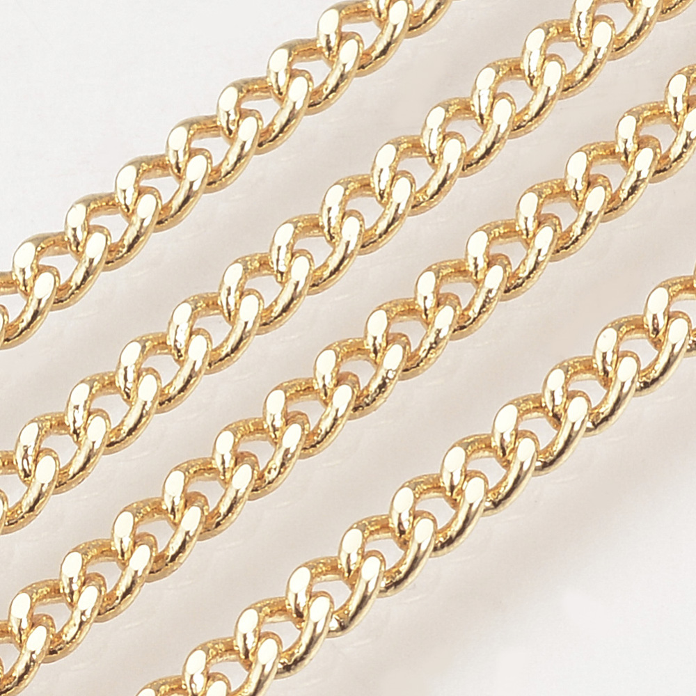 PandaHall Brass Curb Chains, with Spool, Faceted, Real Gold Plated, Soldered, 2.5x2x0.7mm; about 30m/roll Brass