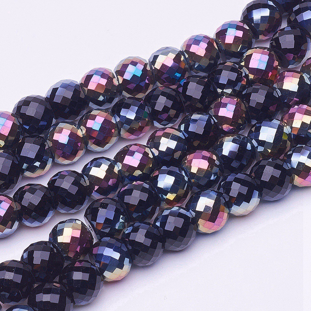PandaHall Electroplate Transparent Glass Beads Strands, Half Plated, Faceted, Drum, Multi-color Plated, 8x6mm, Hole: 1mm; about 40pcs/strand...