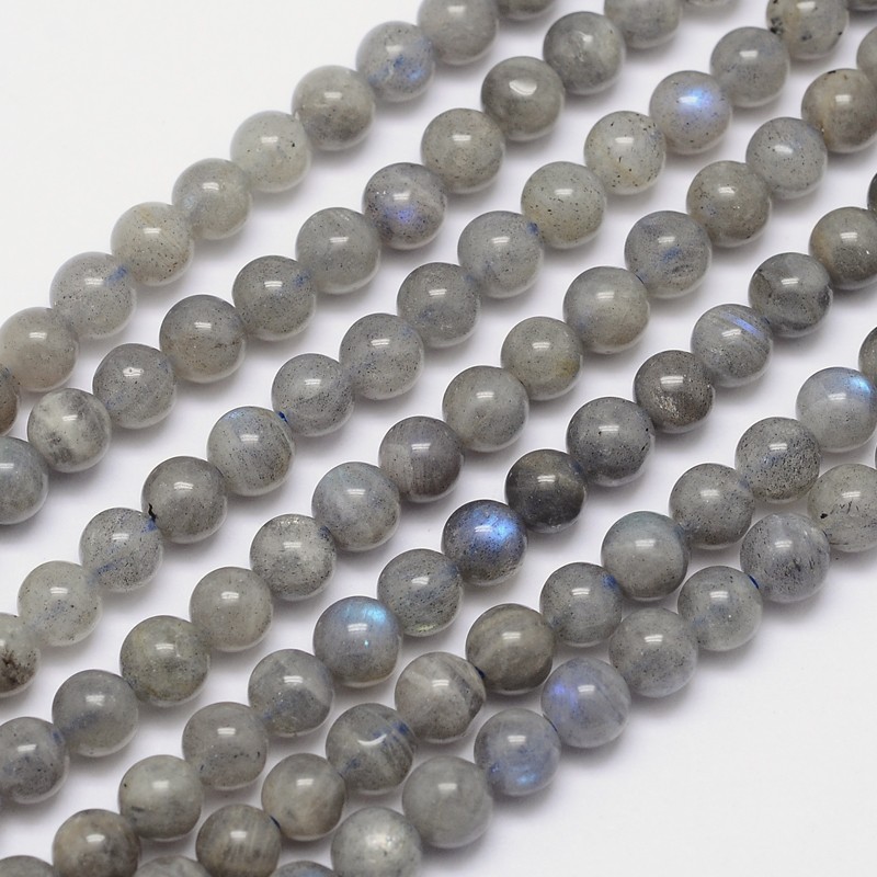 PandaHall Natural Labradorite Round Bead Strands, 6mm, Hole: 1mm; about 68pcs/strand, 15.5" Labradorite Round Gray