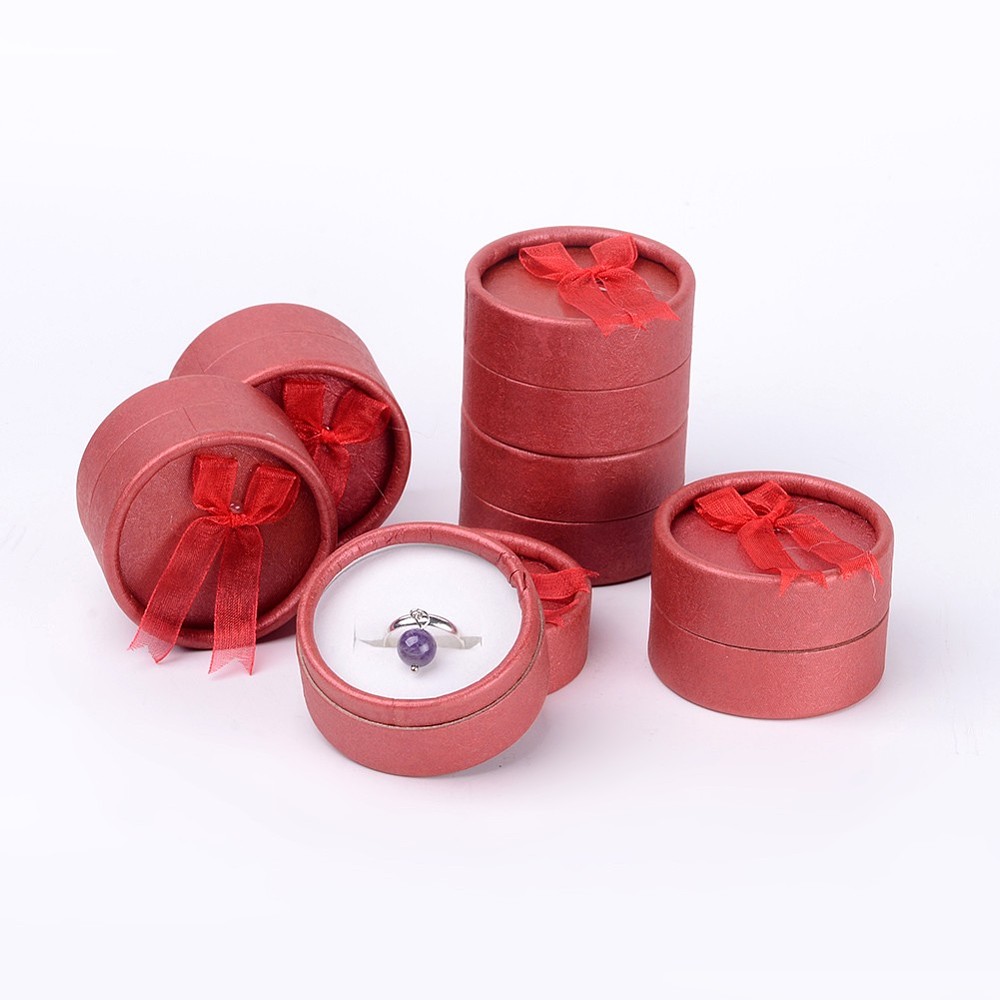 PandaHall Valentines Day Presents Packages Round Ring Boxes, DarkRed, about 54mm in diameter, 35mm high Paper Round Red