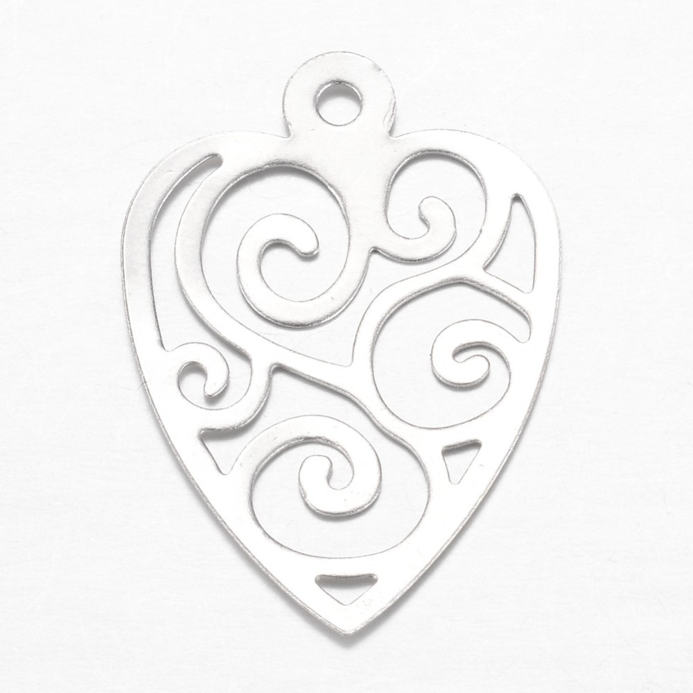 PandaHall 304 Stainless Steel Pendants, Heart, Stainless Steel Color, 28x20x0.5mm, Hole: 1.8mm Stainless Steel Heart