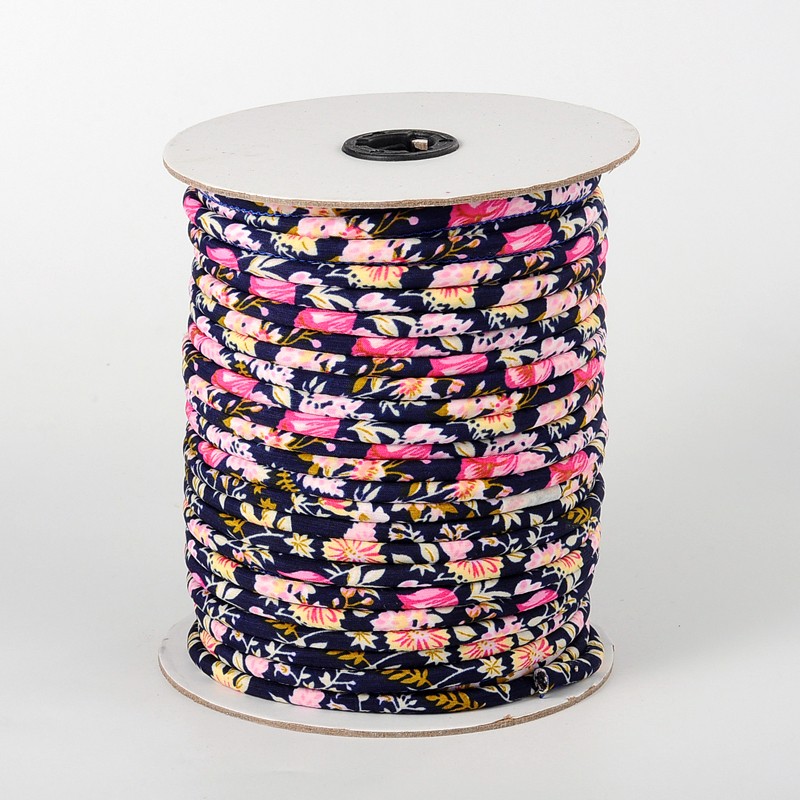 PandaHall Round Cloth Cord, PrussianBlue, 7x4.5mm; about 50yards/roll Cloth Blue